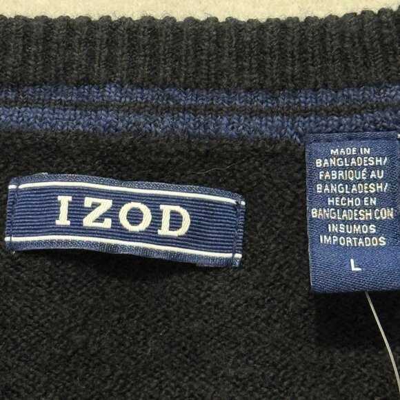 Izod Men's Classic Pullover Black Striped Crewneck Sweater Size Large NWT - Picture 8 of 11